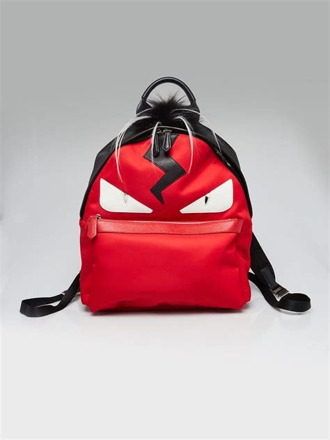 fendi 7vz012|FENDI 7VZ012 Backpack Nylon Leather Red Black Unisex Used .